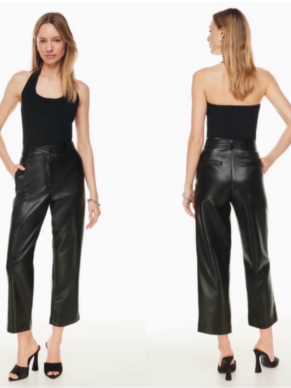 Babaton Command Cropped Black Faux Leather Pants Size 4